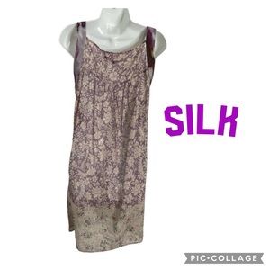 A Common Thread Silk Floral Purple Sheath Dress Sz M